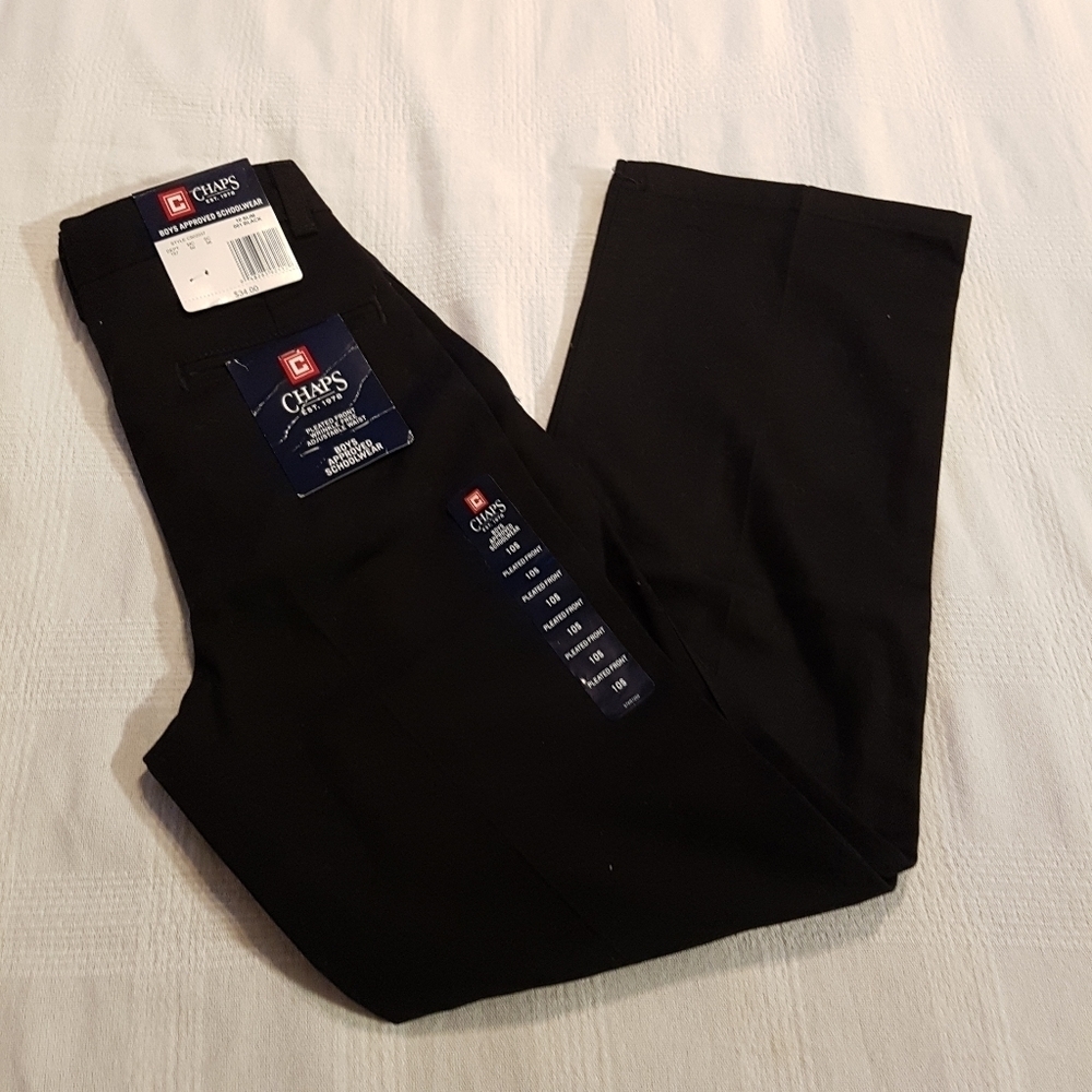 Chaps boys size 10 black slim pants pleated front, adjustablr waist